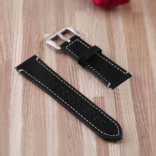 Äkta Läder Armband Fitbit Versa/Versa 2 - Svart Black Svart