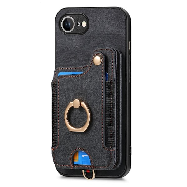 iPhone 16e Skal Med Korthållare RFID Retro Läder Svart