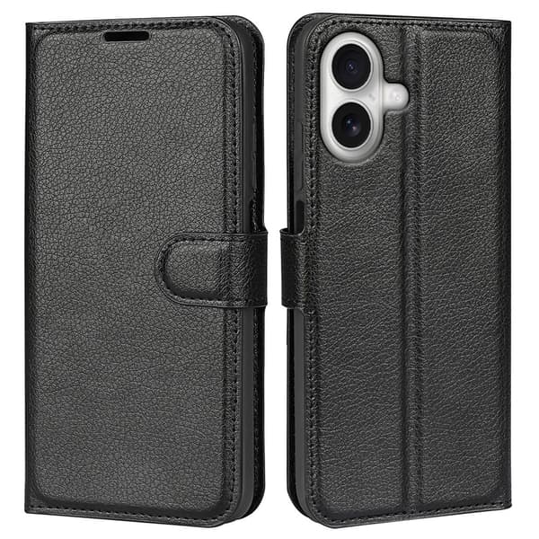 iPhone 17 Fodral Litchi Läder Svart