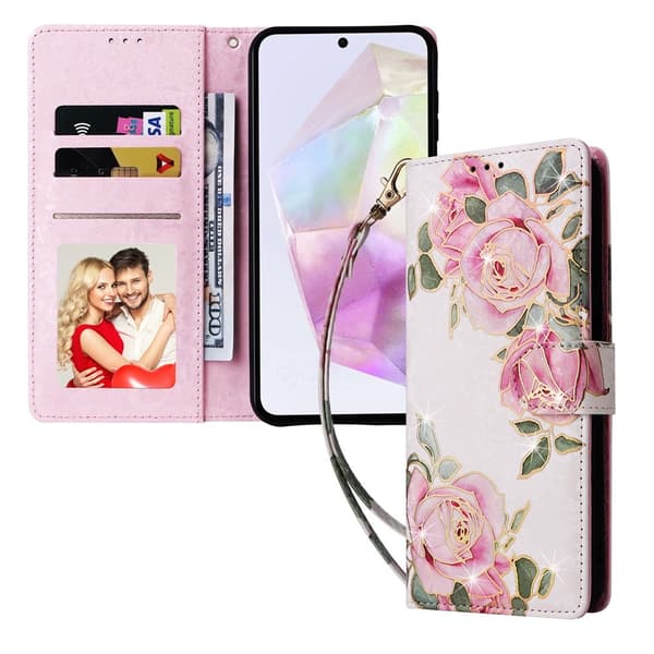 Samsung Galaxy A17 Fodral RFID Läder Rosa Blommor