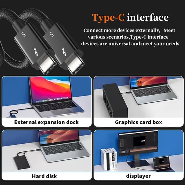 1.5m Thunderbolt 5 Kabel USB-C 240W 8K / 60Hz PD Svart