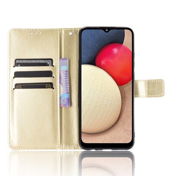Samsung Galaxy A02s - Crazy Horse Läder Fodral - Guld Gold Guld