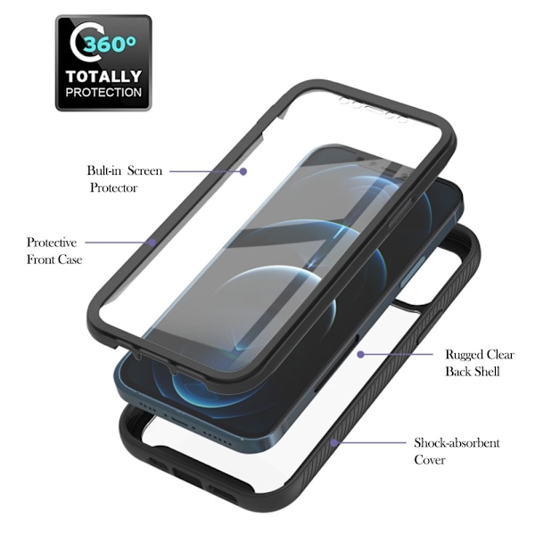 iPhone 12 Pro Max Skal 360 Hybrid Defense Svart