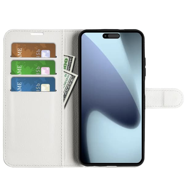 iPhone 17 Fodral Litchi Läder Vit