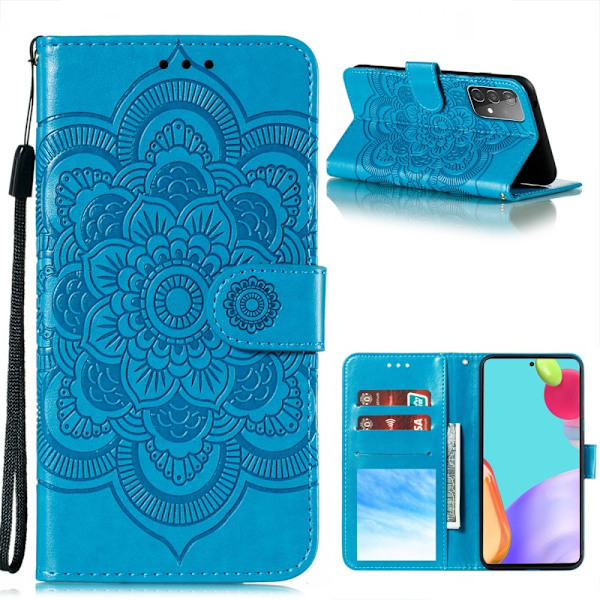 Samsung Galaxy A52 / A52s - Mandala Läder Fodral - Blå Blue Blå