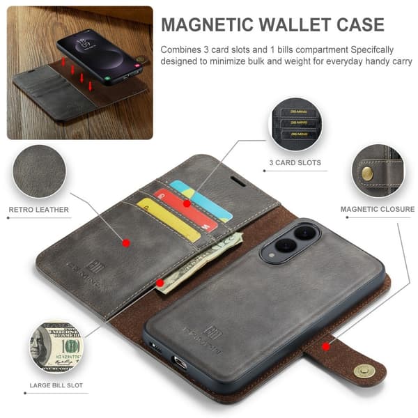 DG.MING Galaxy S25 Edge 2in1 Magnet Fodral / Skal Grå