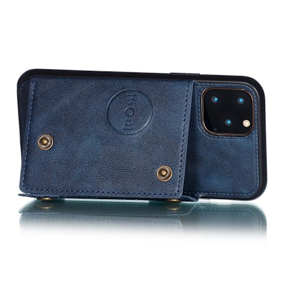 iPhone 12 Pro Max - Läder Skal Med Kortfack Och Magnet - Blå Blue Blå