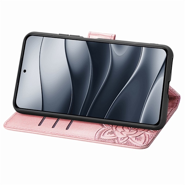 Xiaomi Redmi Note 14 5G Fodral Läder Fjäril Tryck Roséguld