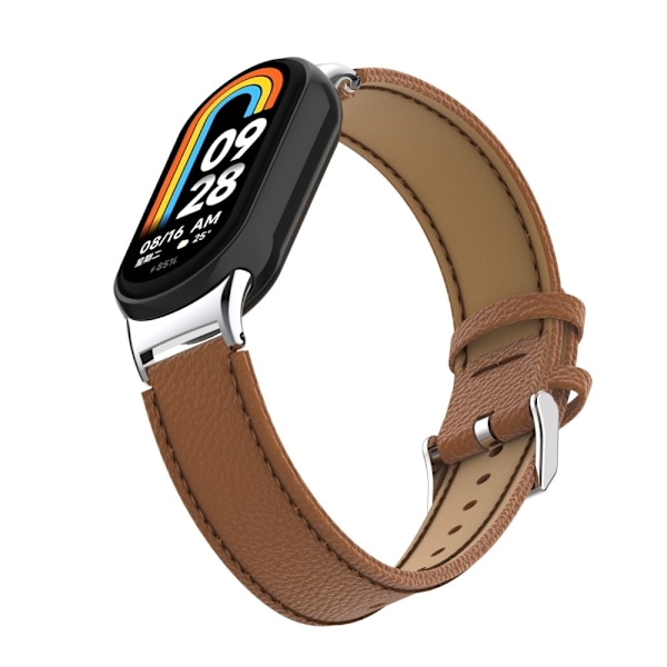 Xiaomi Smart Band 9/8 Armband Äkta Läder Litchi Brun
