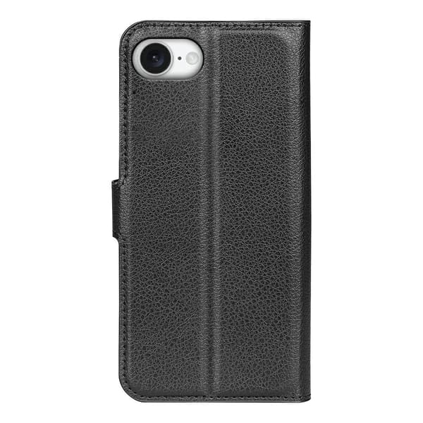 iPhone 17e / 16e Fodral Litchi Läder Svart