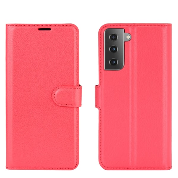 Samsung Galaxy S21 Plus - Litchi Läder Fodral - Röd Red Röd