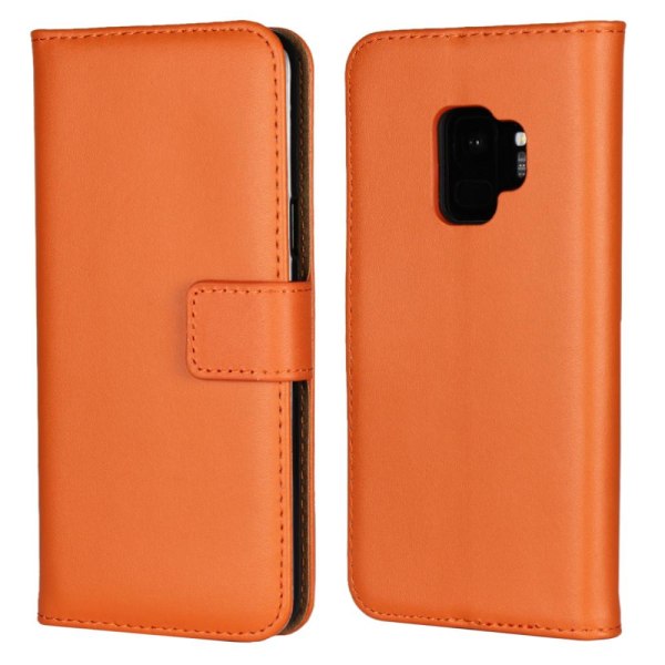 Samsung S9 Plus - Plånboksfodral I Äkta Läder - Orange Orange Orange