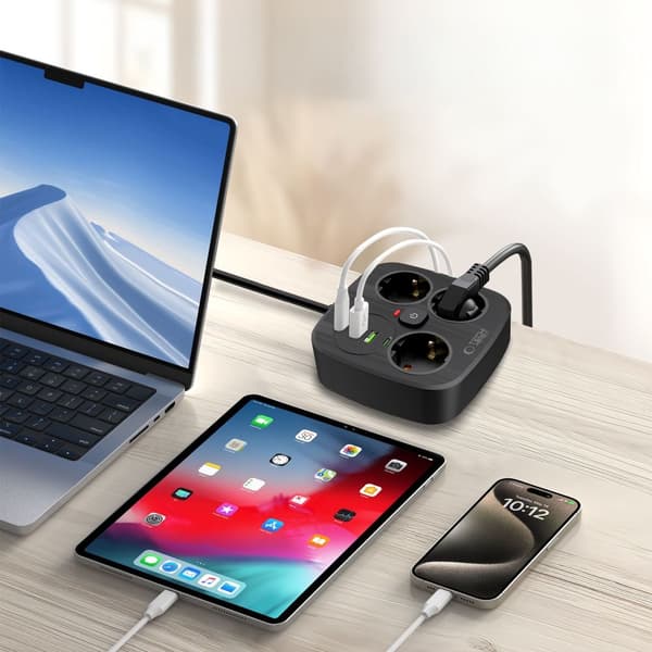 Tech-Protect 2m Förgreningsdosa Med USB-C/USB-A Svart