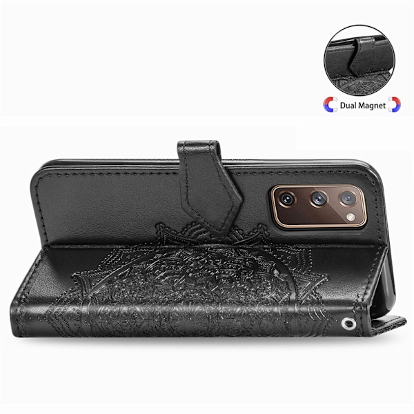 Samsung Galaxy S20 FE - Mandala Läder Fodral - Svart Black Svart