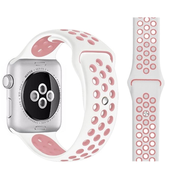 Ihåligt Silikon Armband Apple Watch 41/40/38 mm (M/L) - Vit/Rosa Vit/Rosa
