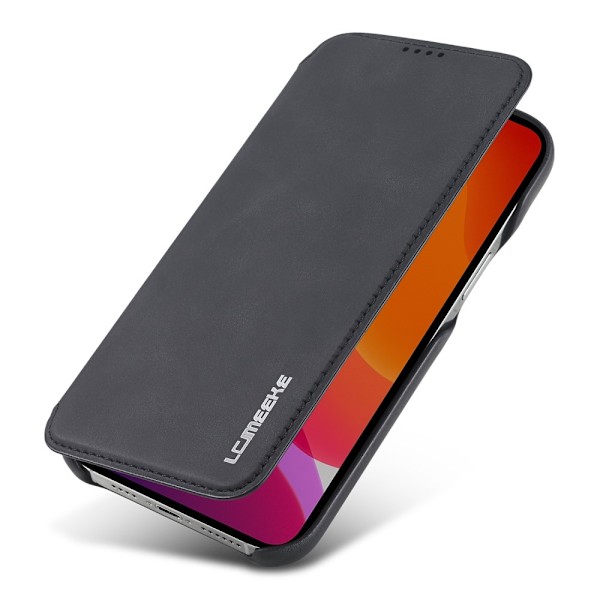 iPhone 12 / 12 Pro - LC.IMEEKE Retro Läder Fodral - Svart Black Svart