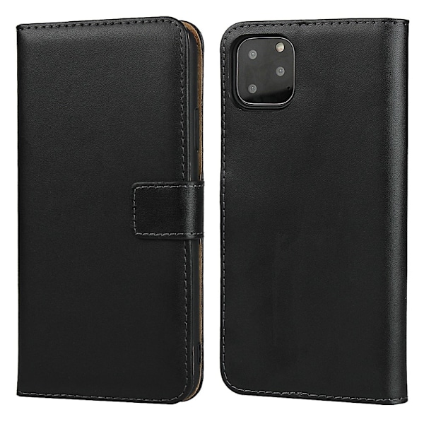 iPhone 11 - Plånboksfodral i äkta Läder - Svart Black Svart