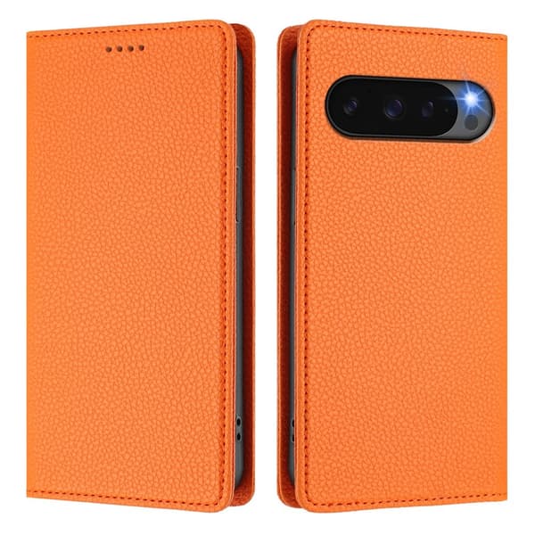 Google Pixel 10/10 Pro / 9/9 Pro Fodral RFID Litchi Läder Orange