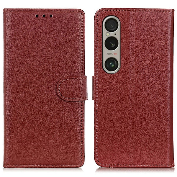 Sony Xperia 1 VI Litchi Läder Fodral Brun