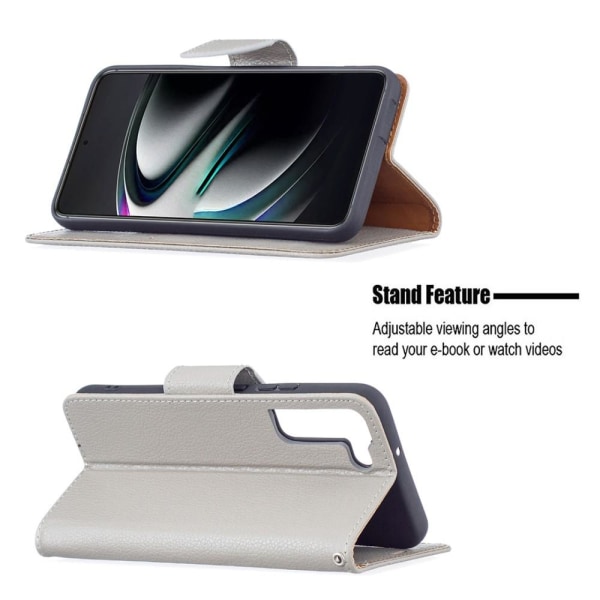 Samsung Galaxy S22 Plus Fodral Litchi Textur Läder Grå