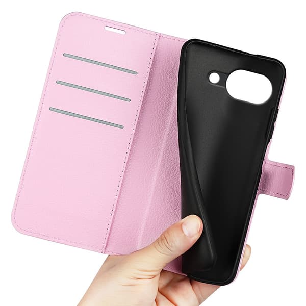 Google Pixel 10a Fodral Litchi Läder Ljus Rosa