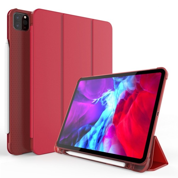 iPad Pro 11 (2018/2020/2021) - Tri-Fold Smart Fodral Pennhållare - Röd Röd
