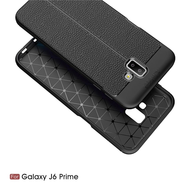Samsung Galaxy J6 Plus - Litchi läderskal - Svart Black Svart