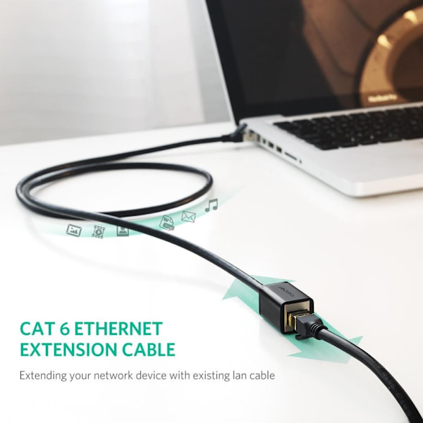 UGREEN 1m RJ45 Cat6 Förlängningskabel LAN Hane - Hona Svart