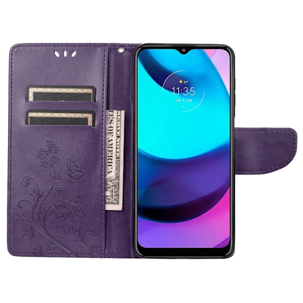 Motorola Moto E20 / E40 Fodral Tryckt Fjäril Textur Lila