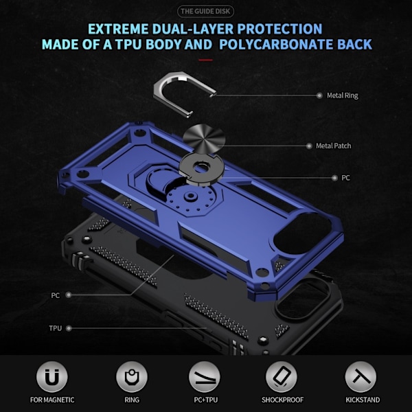 iPhone 16e Skal Shockproof Hybrid Ring Blå