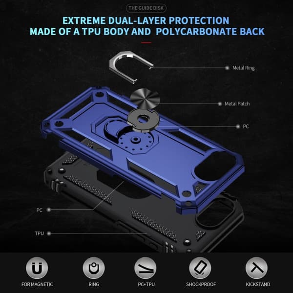 iPhone 17e / 16e Skal Shockproof Hybrid Ring Blå
