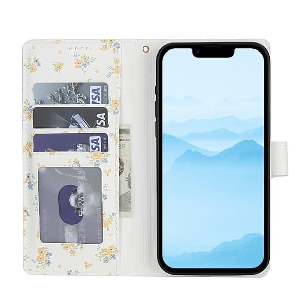 iPhone 17e / 16e Fodral Rhombus Läder Blommor Vit