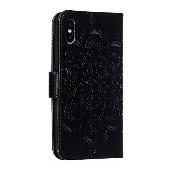 iPhone X/Xs - Mandala Läder Fodral - Svart Black Svart