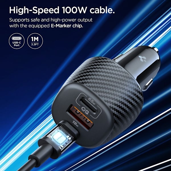 Spigen 113W USB-C / USB-A Billaddare Essential Svart