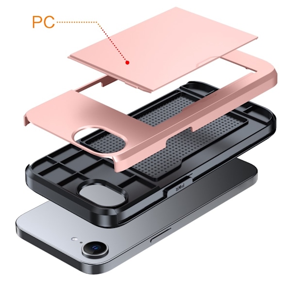 iPhone 16e Skal Hybrid Med Kortfack Röd