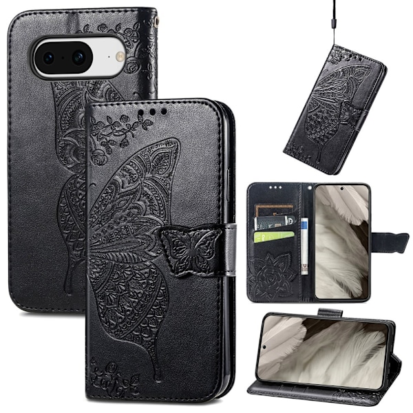 Google Pixel 8 Fodral Med Tryck Fjäril Svart