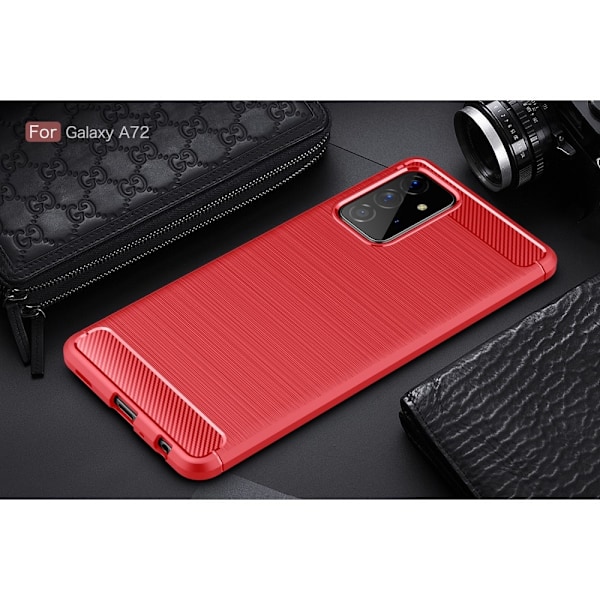 Samsung Galaxy A72 - Borstad Stål Textur Skal - Röd Red Röd
