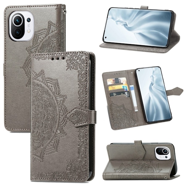 Xiaomi Mi 11 - Mandala Läder Fodral - Grå Grey Grå