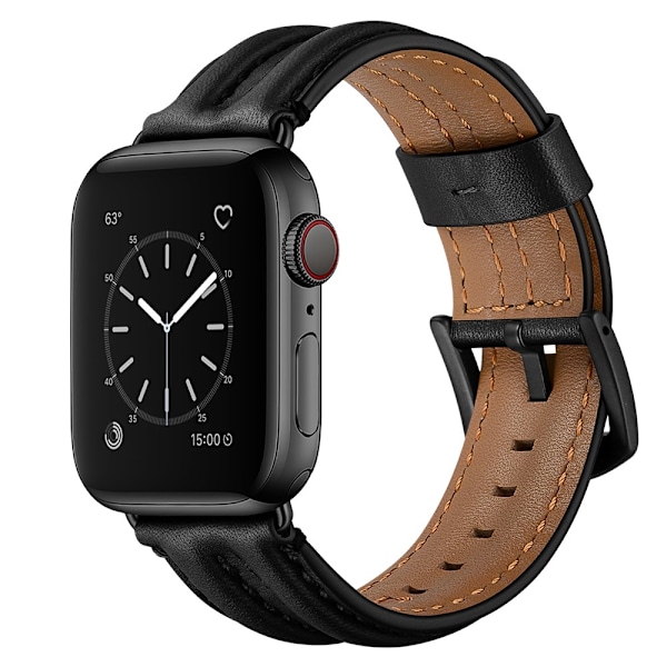 Äkta Läder Armband Apple Watch 42/44/45/49 mm Svart Black Svart