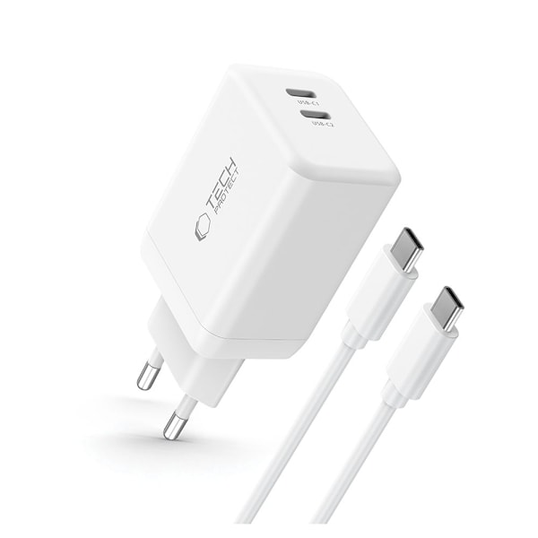 Tech-Protect 45W Väggladdare PD Inkl. USB-C Kabel Vit