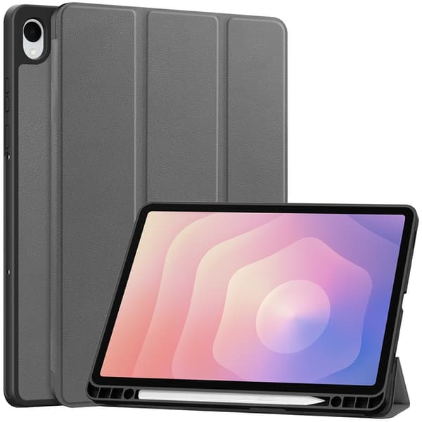 Samsung Galaxy Tab S11 Fodral Tri-Fold Läder Grå