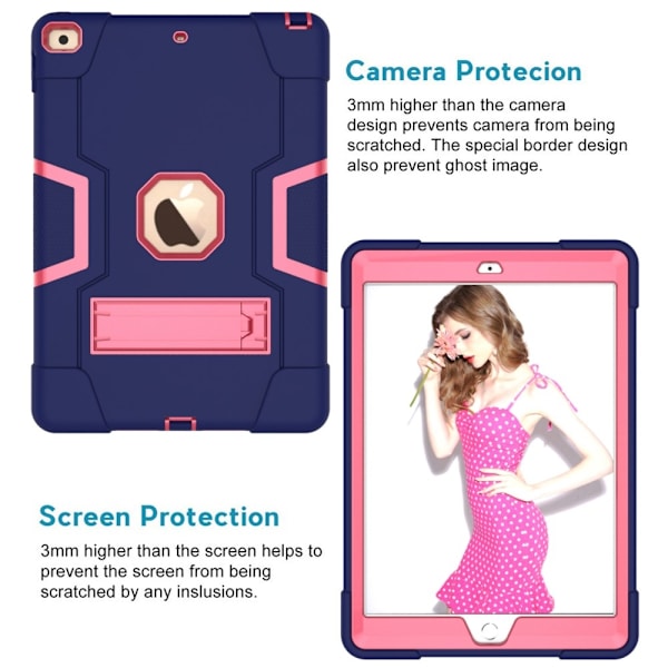 iPad 10.2 2019/2020/2021 Shockproof Hybrid Skal Med Kickstand Mörk Blå/Rosa Mörk Blå/Rosa