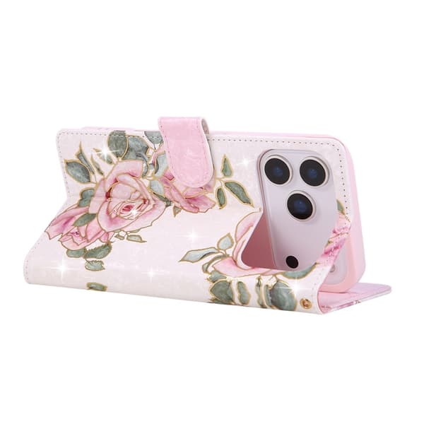 iPhone 17 Pro Max Fodral RFID Läder Rosa Blommor