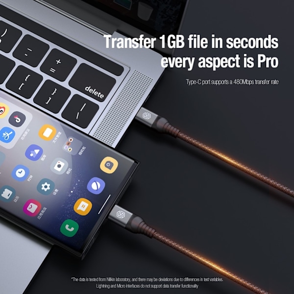 NILLKIN 4.4A 3in1 Lightning/USB-C/MicroUSB Laddningskabel Nylon Blå