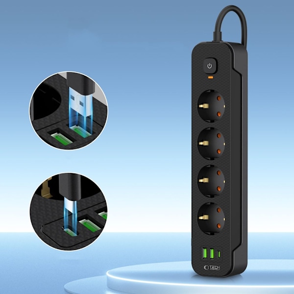 Tech-Protect 2 m Förgreningsdosa Med USB-C/USB-A Svart