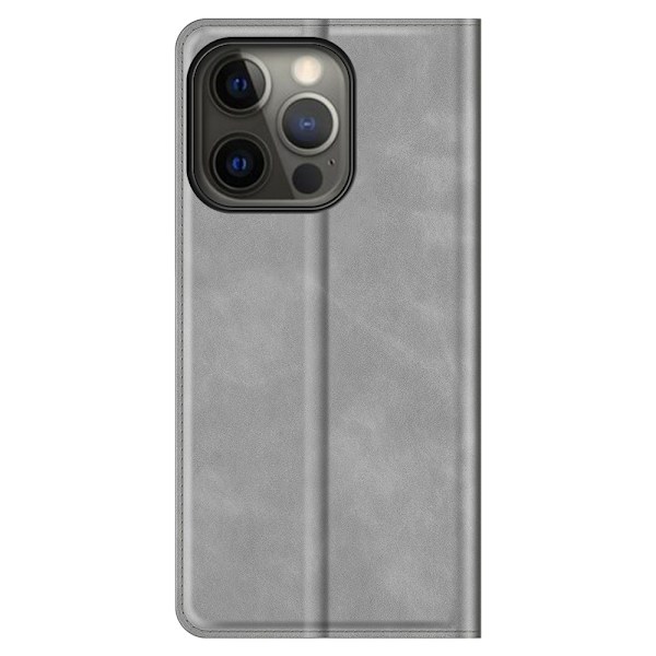 iPhone 13 Pro Max - Solid Läder Flip Fodral - Grå