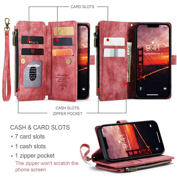 CASEME iPhone 15 Plus Multifunktionellt Fodral Röd