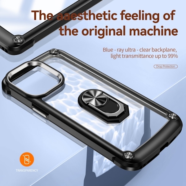 iPhone 15 Pro Skal Shockproof Armor Ring Svart