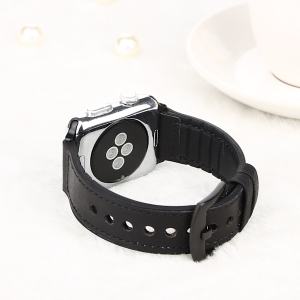 Läderarmband Apple Watch 41/40/38 mm - Svart Black Svart