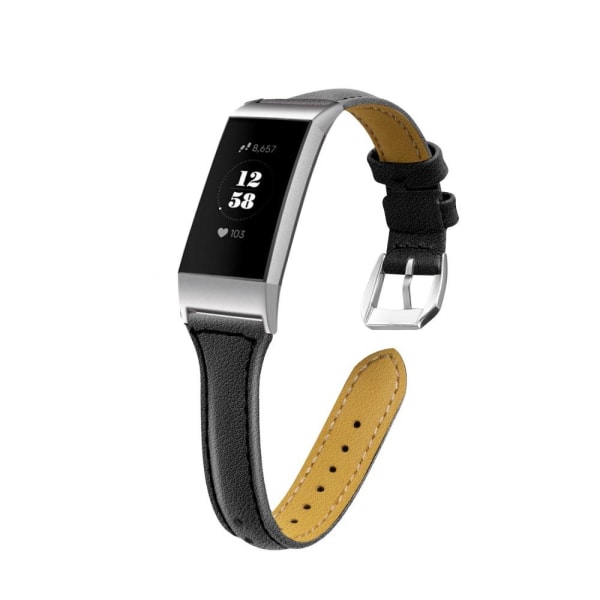 Äkta Läder Armband Fitbit Charge 4/3 Svart